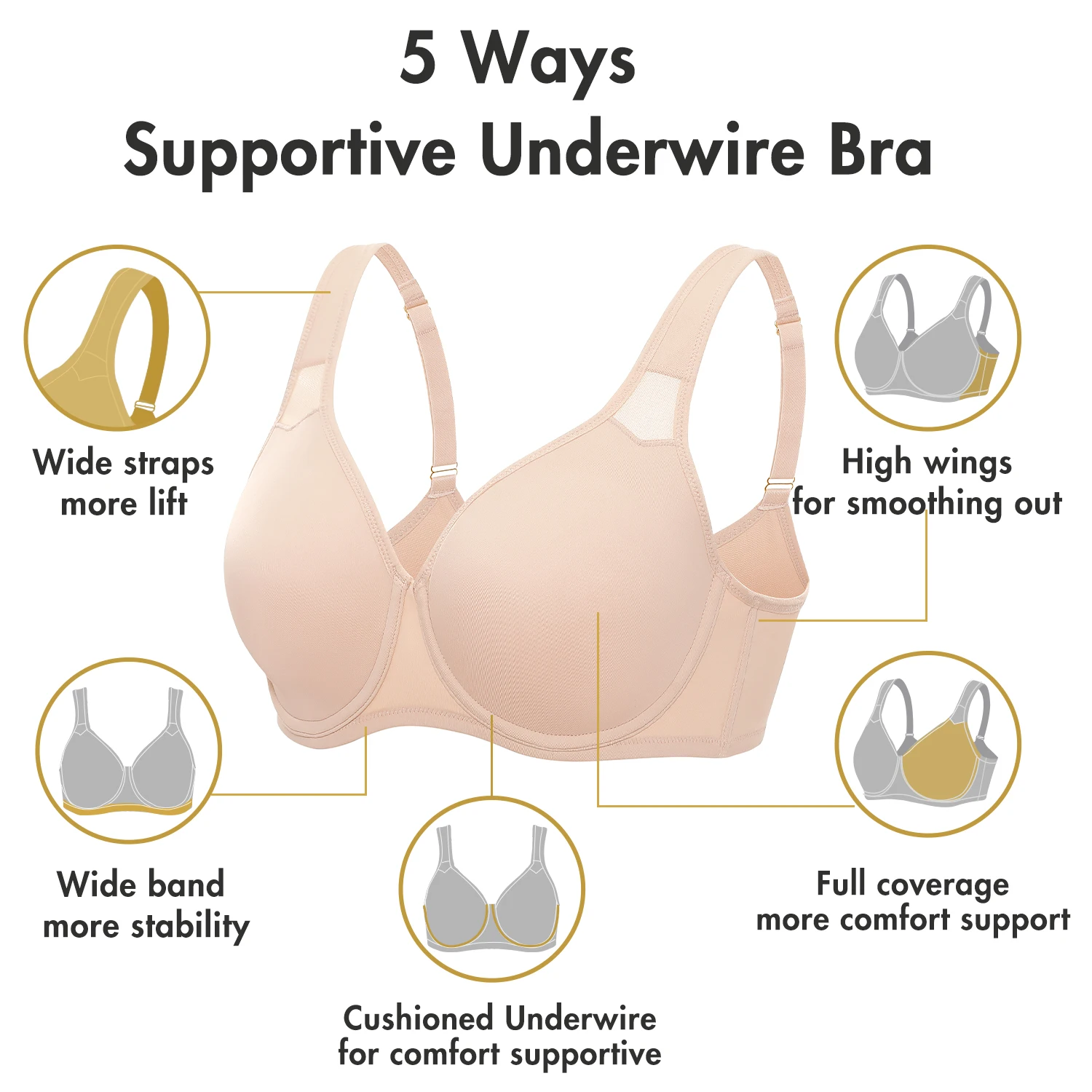 Smooth Women's Plus Size Minimizer Seamless Bra Full Coverage Underwire No Padded  Black Beige