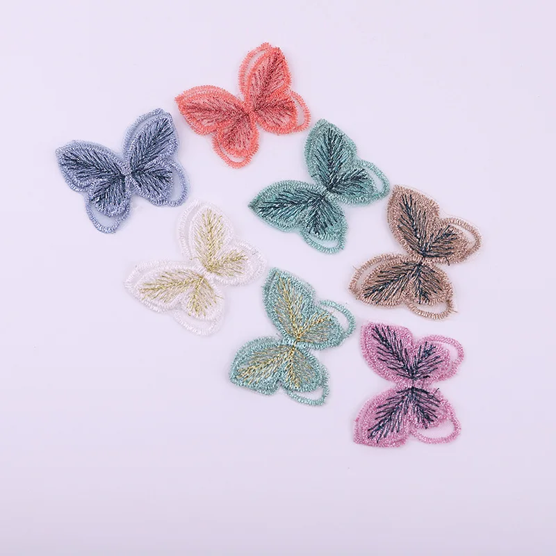 

10pcs Gradient Color Double-layer Embroidery 4cm Butterfly Stickers Hairpin Clothing Decoration Sewing Cloth Patches Accessories