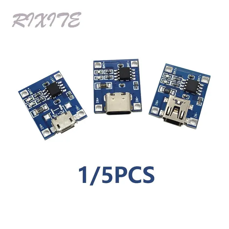 

1/5 шт., зарядная плата TP4056 с Type-c/Micro/Mini USB, 5 В, 1A, 18650