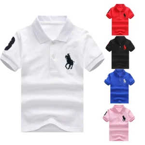 Solid Color Soft Cotton Polo Shirt Teenagers Summer Fashion Stripes Kids Clothes Children Tops Short