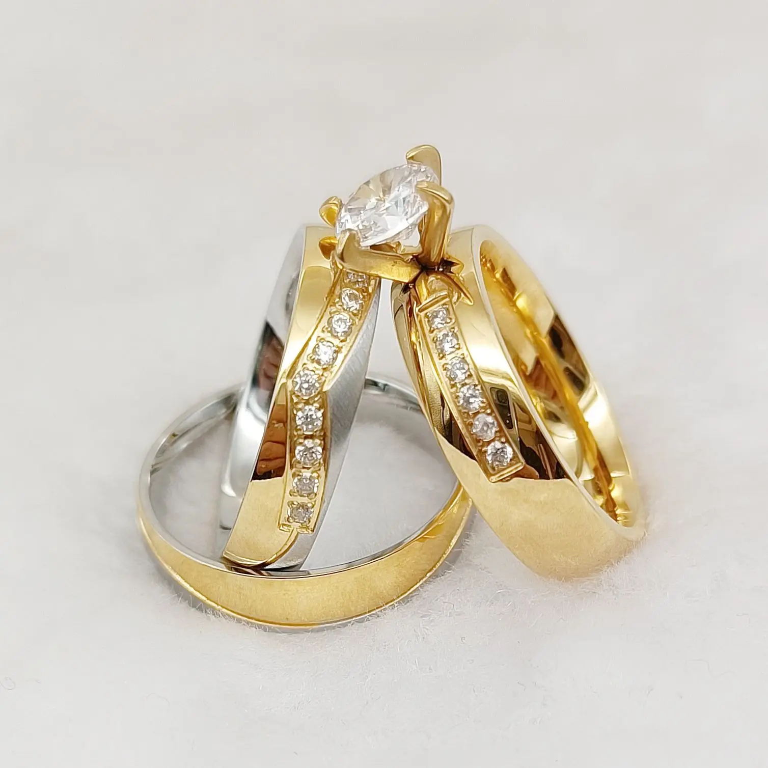 

Crown 3pcs Promise Wedding Rings Set For Couples Lovers Ladies Gents 14k Gold Filled Fashion Jewelry cz diamond Engagement ring
