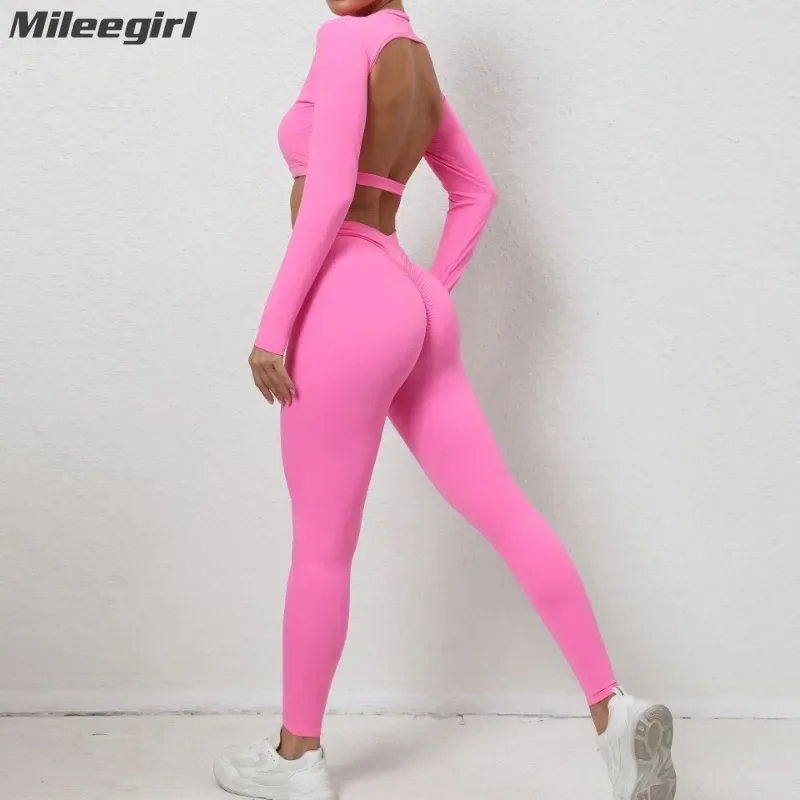 Mileegirl бесшовный спортивный комплект для йоги из спандекса женский