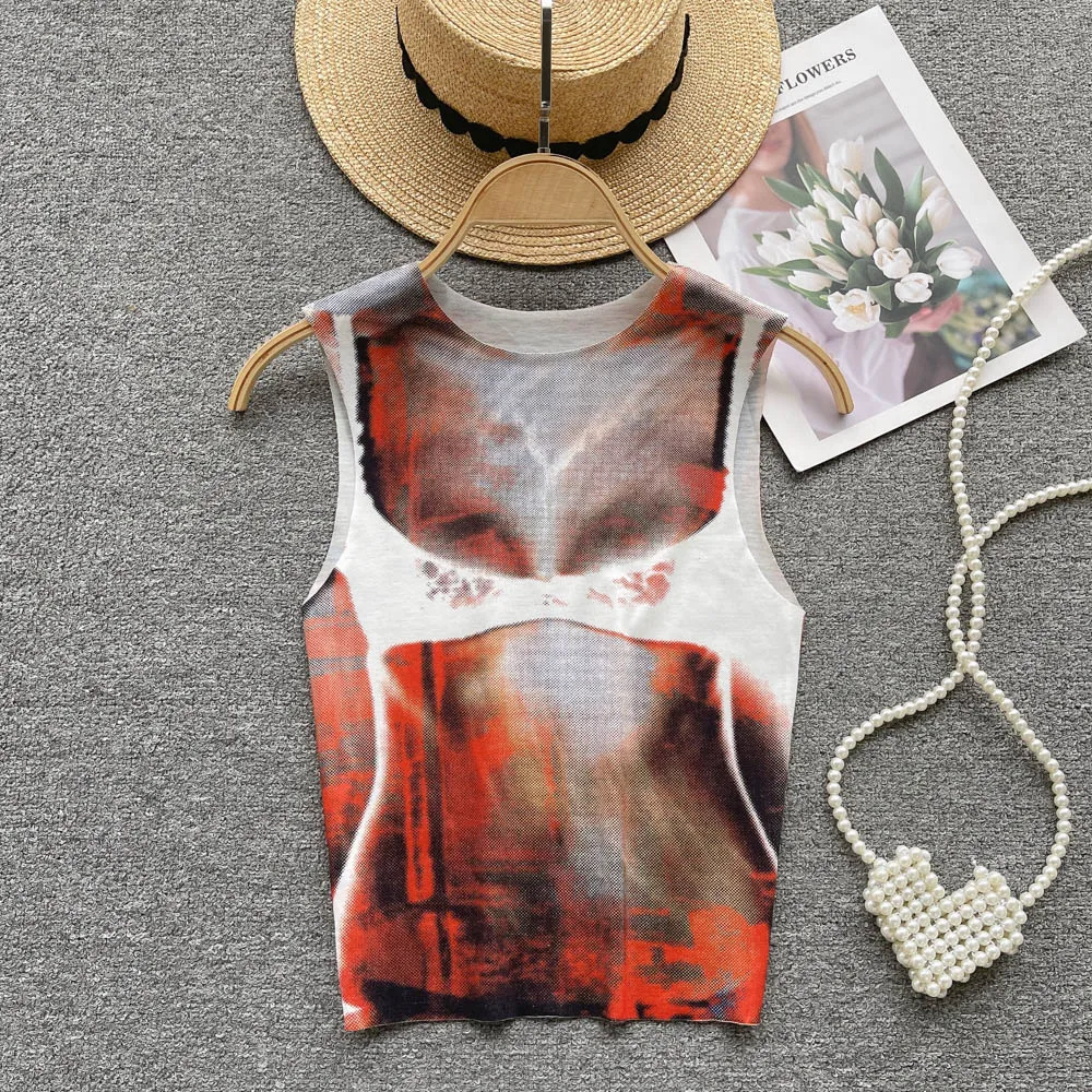 

Женская винтажная футболка без рукавов, повседневный облегающий кроп-топ в корейском стиле, базовая футболка, летняя уличная одежда Y2k