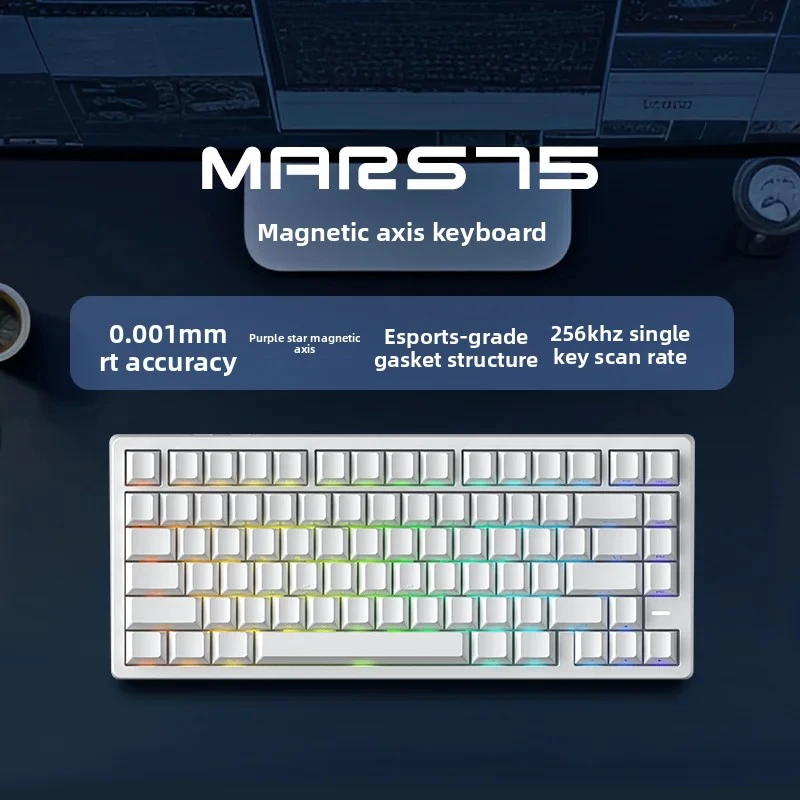 Фото Механическая клавиатура Carotmas Mars75 PRO с магнитными переключателями, проводная игровая клавиатура с откликом 0.001мс, частотой опроса 8K, 75% раскладкой, задержкой 0.125мс, RGB-подсветкой и Gasket-креплением №3