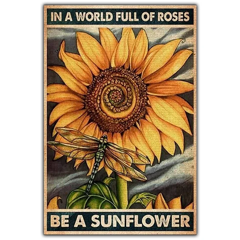 

Retro Art Beautiful Sunflower Plant Canvas Painting Office Wall Art Fashion Slogan Poster Living Room Home Metal Tin Sign