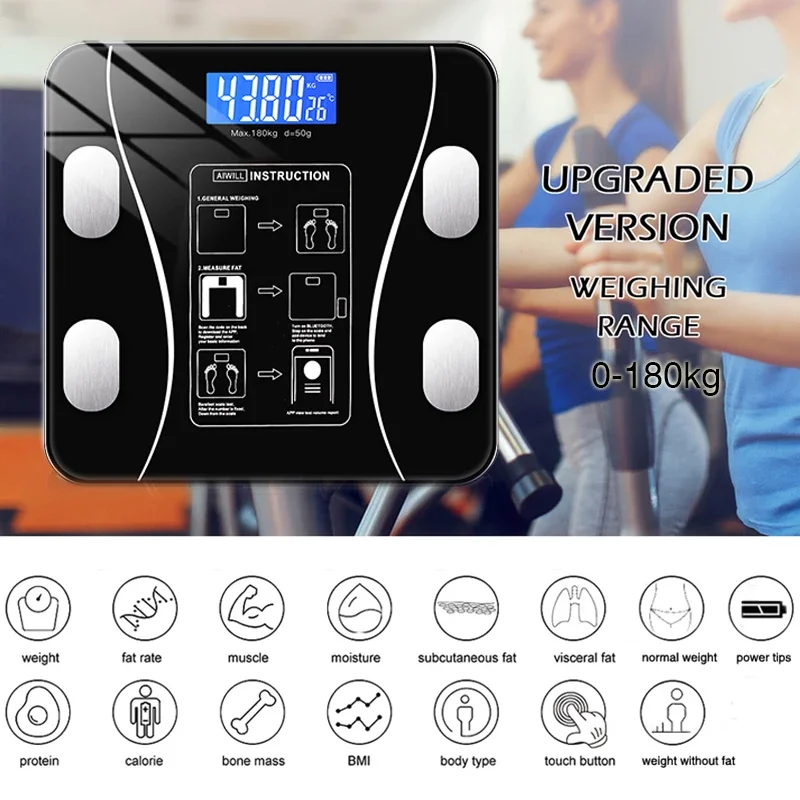 Digital Body Weighing Scale with LCD Blue Screen Body Fat Escamas Intelligent Electronic BMI Composition Analyzer Precision Tool