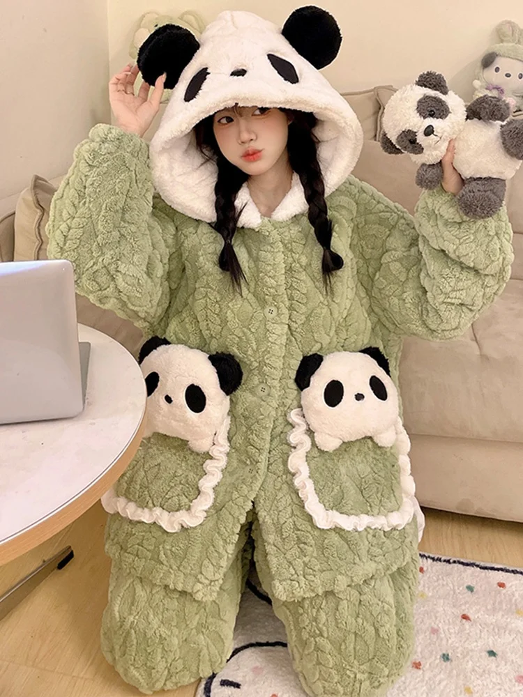 Пижамы женские зимние на флисовой подкладке утолщенные трехслойные стеганые с