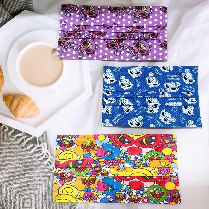 

50Pcs Kawaii Anime Hysteric Mini Series Cute Print Disposable Protective 3Layers Facemask Cartoon Dust Mask Boy Girl Gift No Box