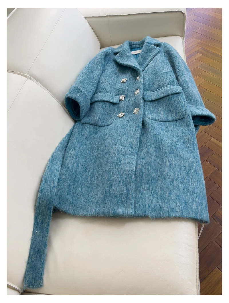 Lingzhiwusis французская винтажная синяя элегантная верхняя одежда высокого качества