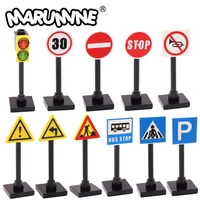 marumine moc brick street view traffic light lamp road sign my city building block accessories barrier speed limit warning parts