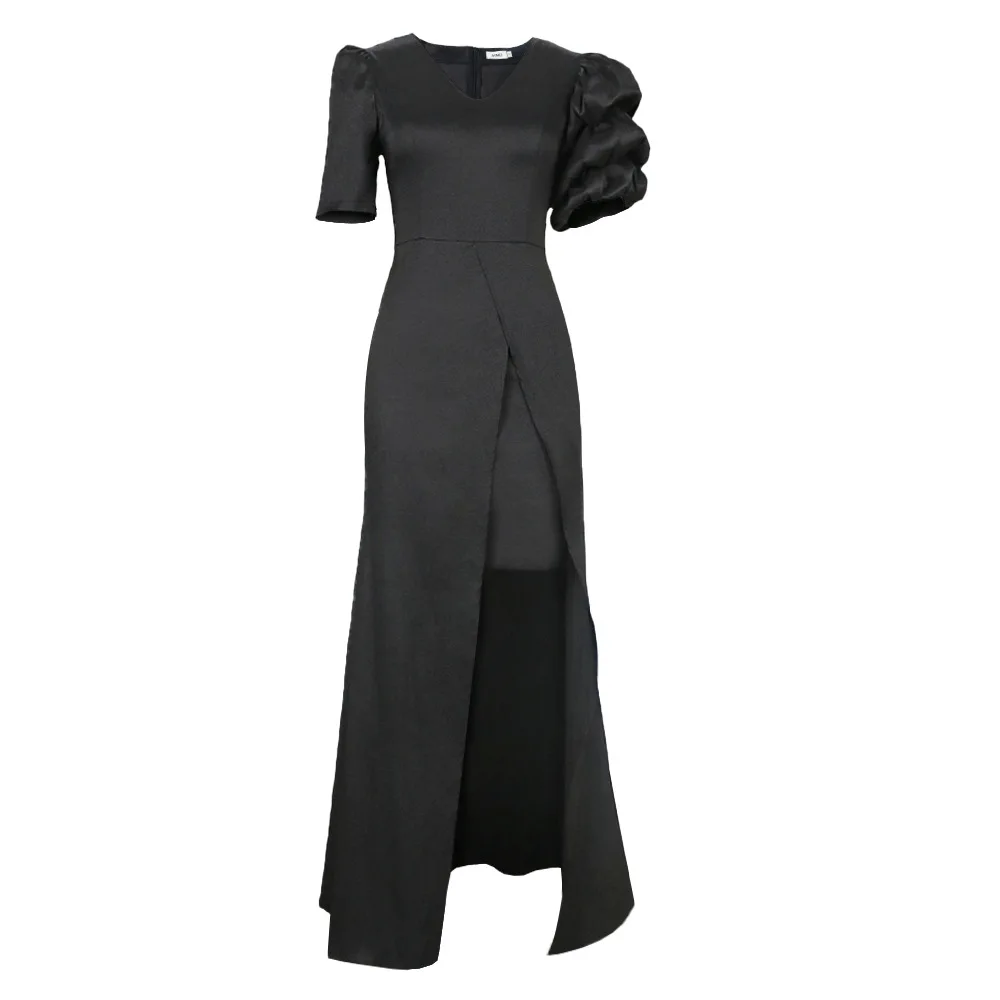 EOENKKY Plus Size Fashion Women's Dress Black Bubble Sleeve Irregular Skirt High-end Temperament Wholesale Dropshiping Customize