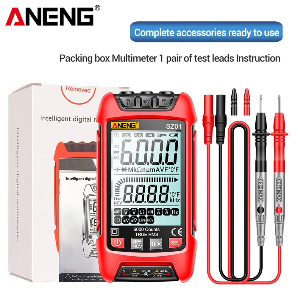 

6000 Counts Handheld Multimeter Auto Range True RMS Handheld Digital Multimeter DC AC Voltage Current Resistance Frequency Tools