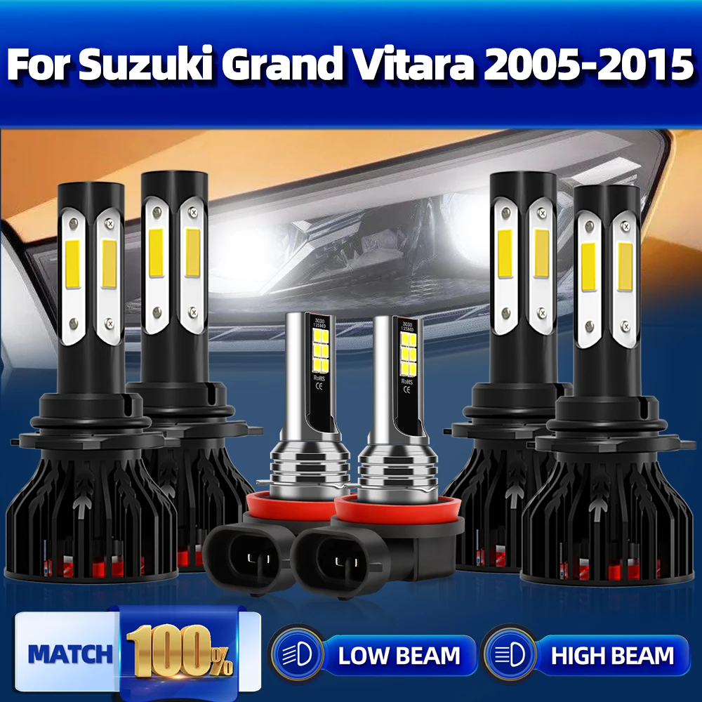 

6Pcs H7 H11 9005 Led Bulb Car Headlight Auto Fog Lamps 240W For Suzuki Grand Vitara 2005-2008 2009 2010 2011 2012 2013 2014 2015