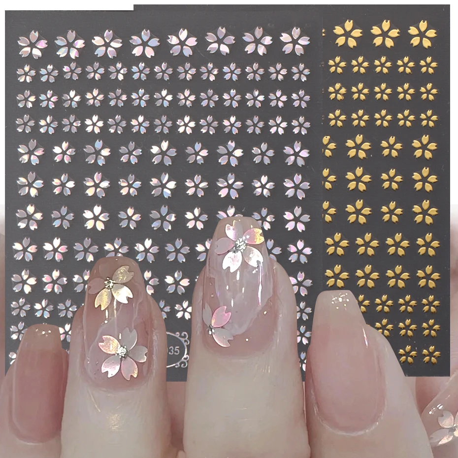 

3D Laser Sakura Flower Nail Sticker Holographic Foils Decals Snake Star Heart Adhesive Sliders Cherry Blossom Manicure LATH-1035