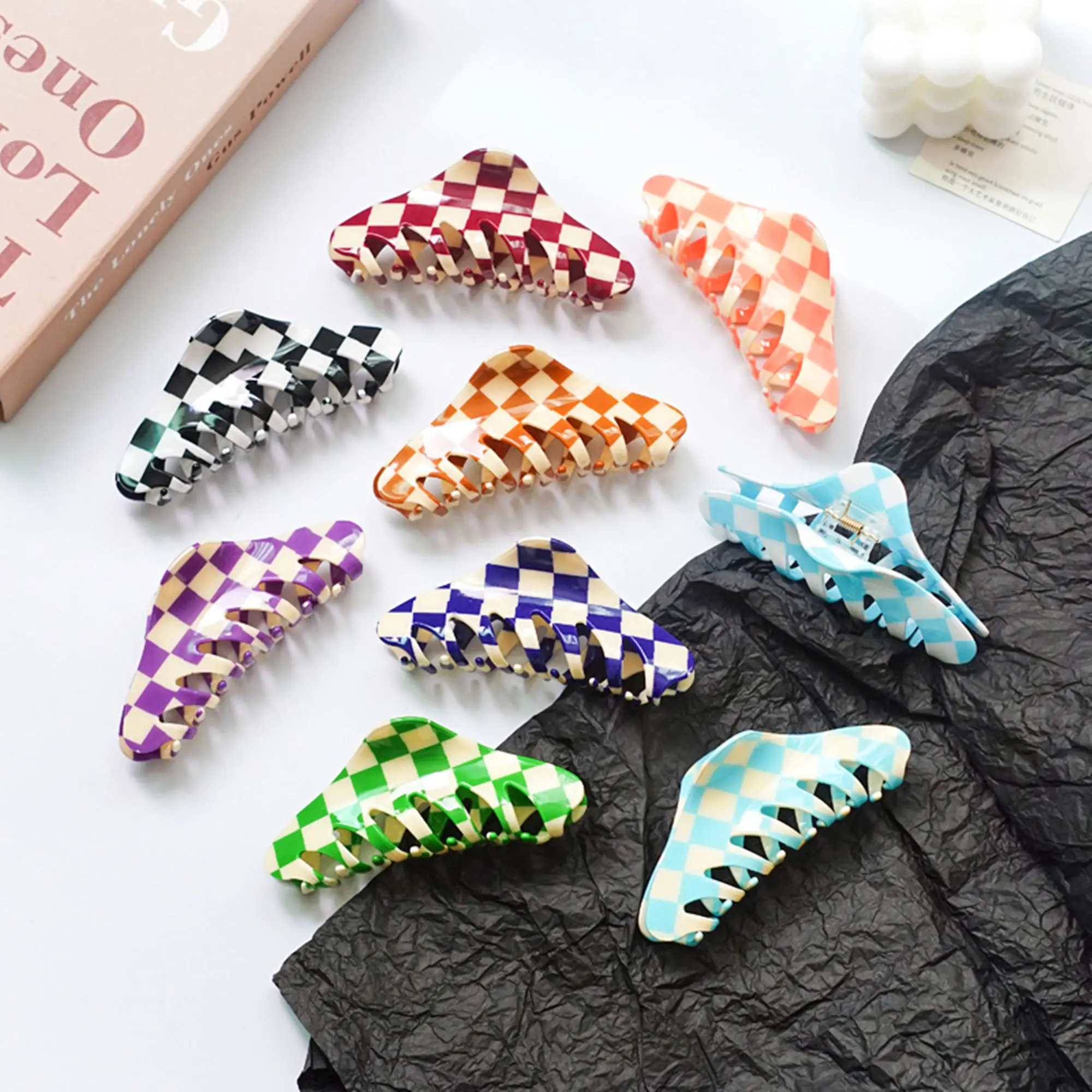 

1pcs/lot 11cm imitation acetate large checkerboard hairpin back head bath tray hair grab diy hair accessories