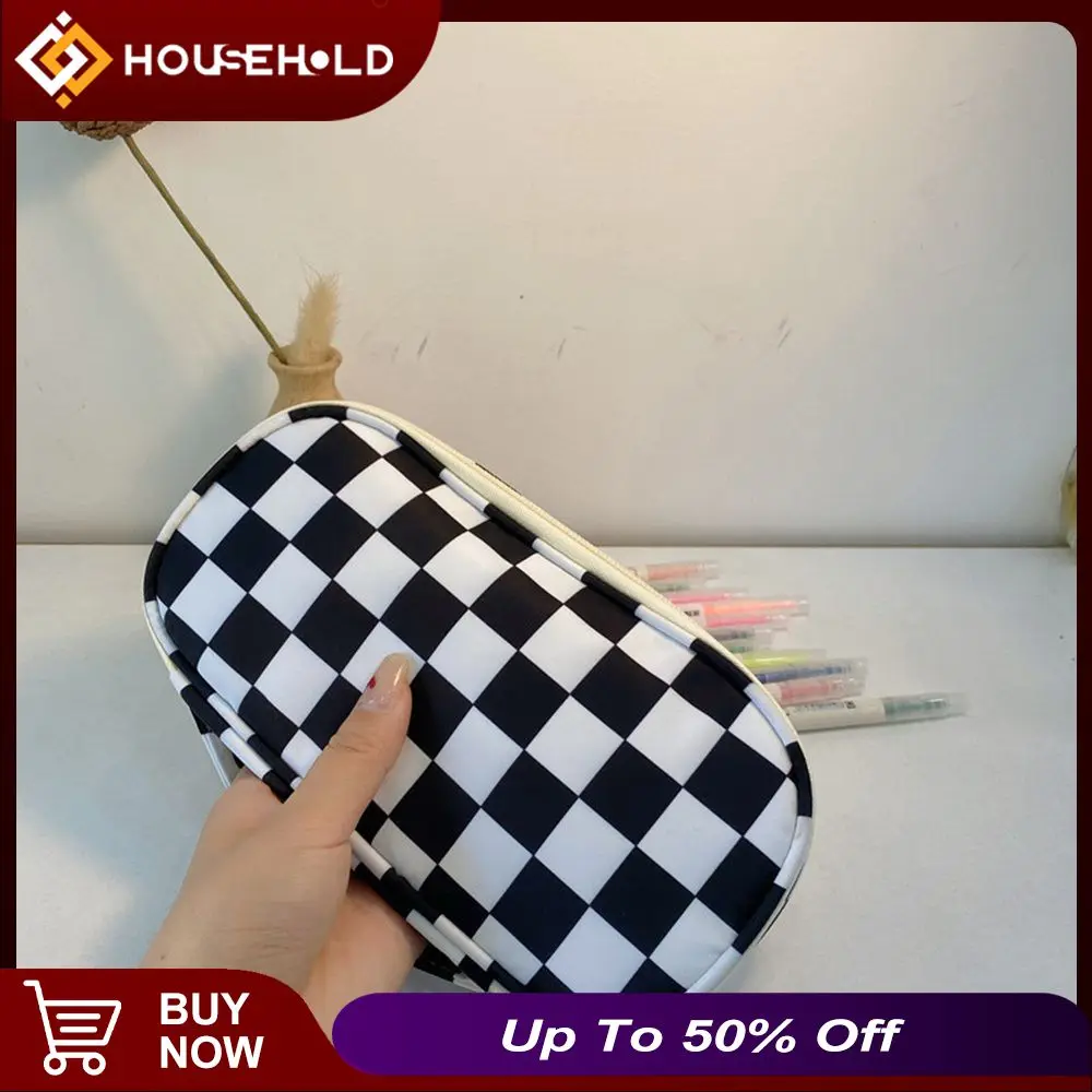 

Portable Pencil Bag Case Large Capacity Students Gifts Pen Holder Organizer Student Pencil Case Chessboard Checkerboard Simple