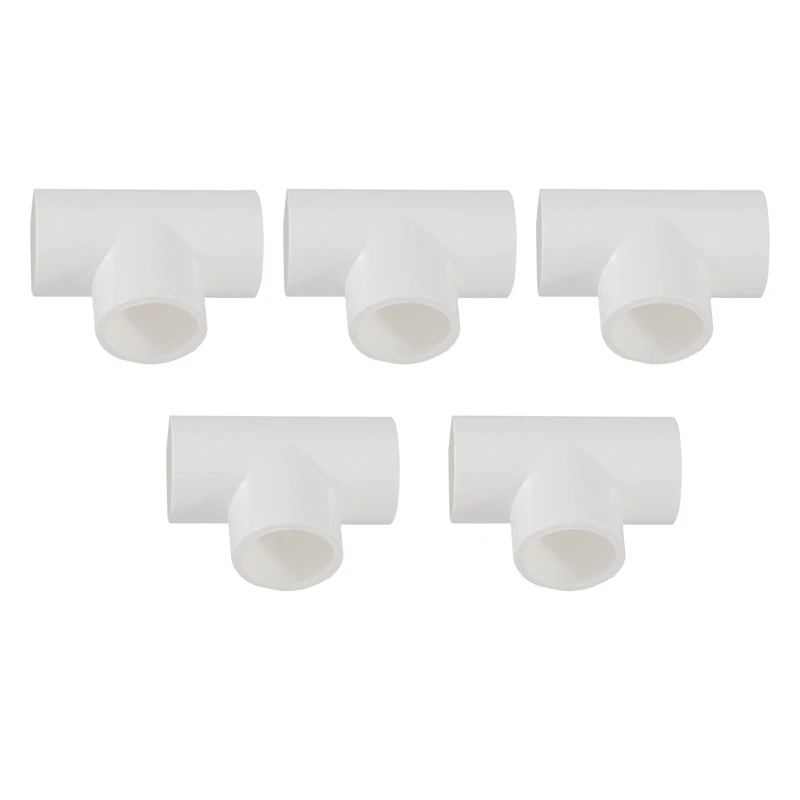 

20mm PVC Tee 3 Way Water Pipe Tube Adapter Connectors White 5 Pcs