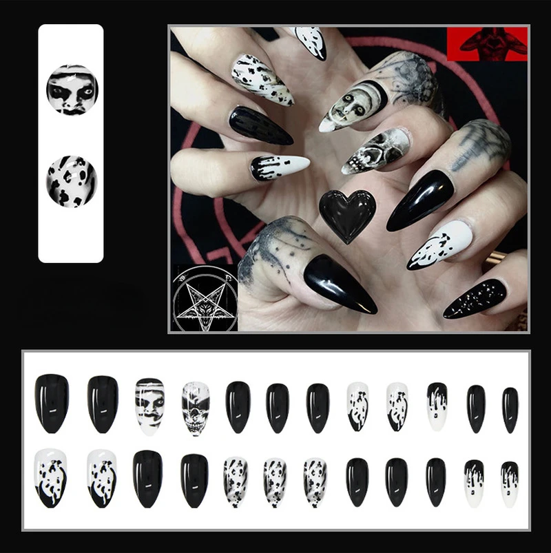 

2022 New Fahion 24pcs/set Charming Pink Flame Long Ballet Wearable Full Cover Fake Nails Set False Nails with Designs