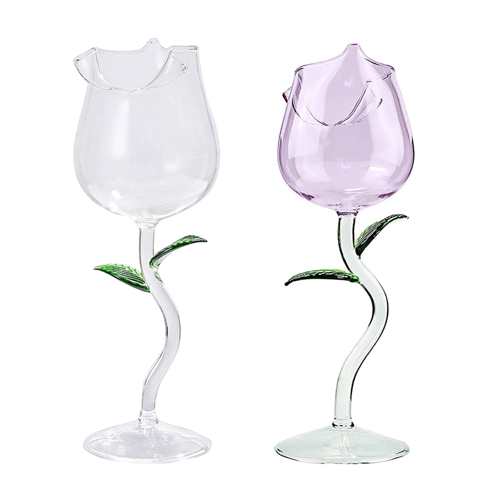 Rose-Shaped Red Wine Glasses Rose Shape Wine Glass With Colored Rose Leaves 150/400ml Rose Shaped Red Wine Goblet Cocktail Cup