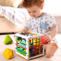 montessori colorful shape blocks game colorful sensory cube toys with elastic bands for fine motor skills educational toys