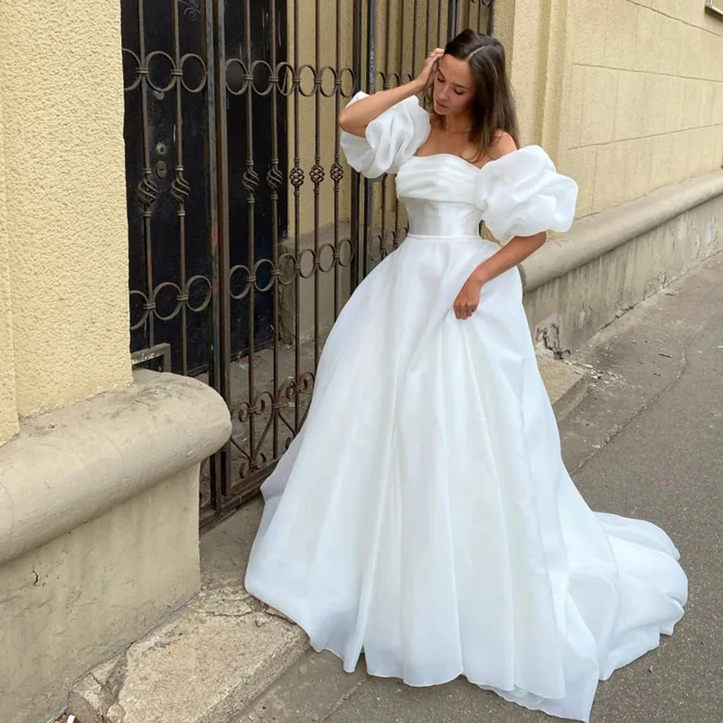 

Женское свадебное платье на молнии с короткими рукавами-фонариками