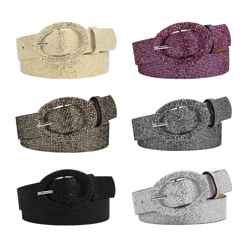 

Hot Girls Shinning Sequins Belt for Dress Coat Jeans Waist Belt Harajuku Sequins Wide Waist Belt Ladies Formal Belt