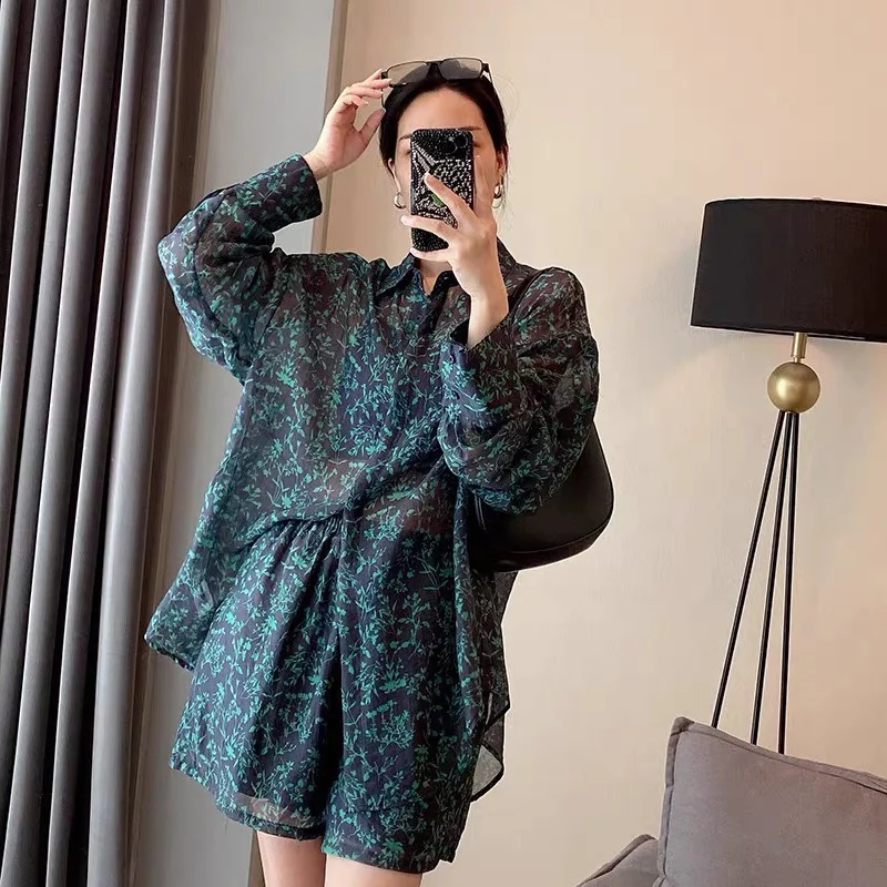 

Женская одежда с цветочным принтом, Солнцезащитный топ с эластичной завышенной талией и шорты, весна-лето 2023