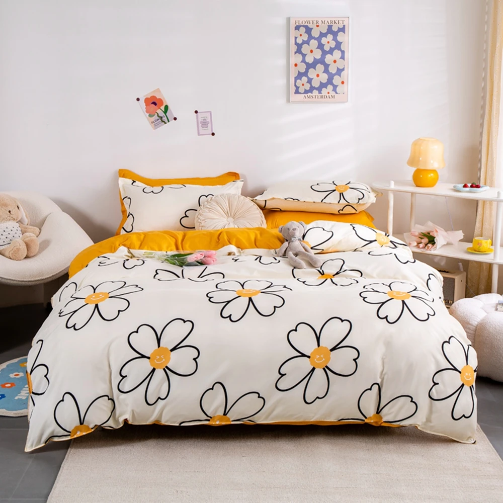 

Evich Simple Bedding Set AB Double Sided Flower Graphics High-end Quilt Cover Pillowcase Four Seasons Home Bedroom Homehold
