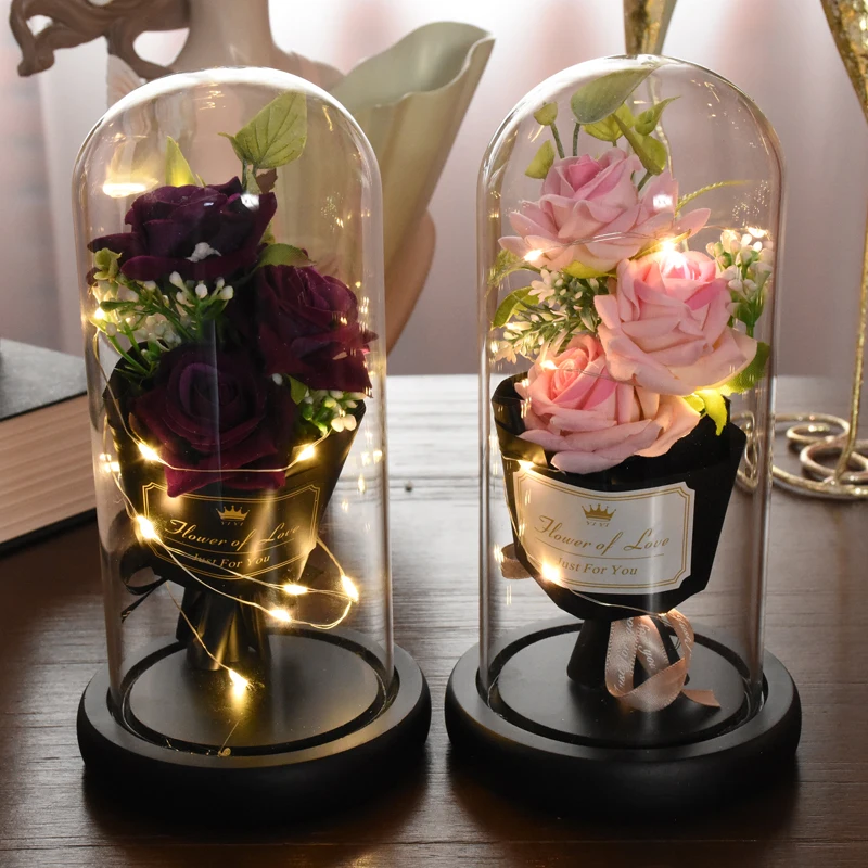 Роза светодиодный ном стеклянном куполе искусственные цветы вечная роза красная