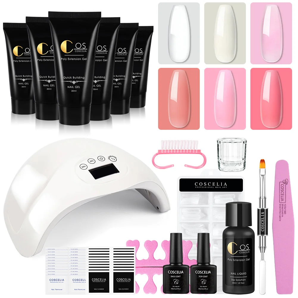 

Комплект для наращивания COSCELIA, гель-лака со Светодиодный УФ-лампой, верхнее и Базовое покрытие, быстрое наращивание, гель, липкое украшение, ...
