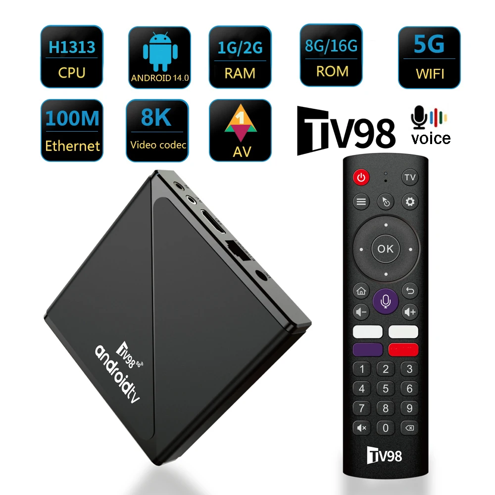 Smart Tv Box Tv98 Atv Pro Android 14 Allwinner H313 Четырехъядерный Процессор 2 Гб Озу 16 Памяти 8k 4k