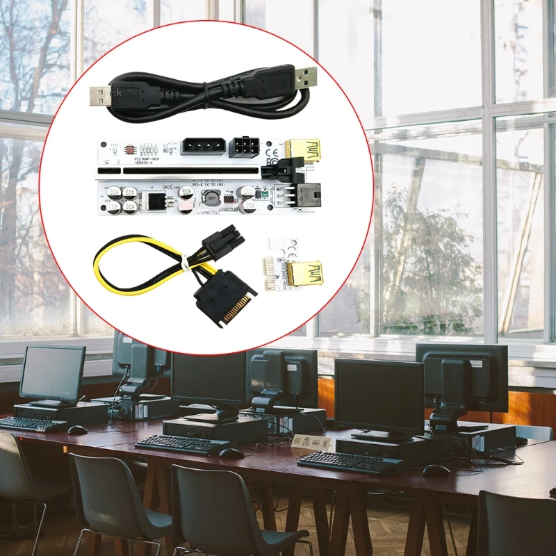 

PCIe Riser Card for Bitcoin ETH Coin Mining Ver010 -X GPU Extender Cable Kit 16X to 1X 6PIN 60cm USB3.0 Cable 5 Pieces