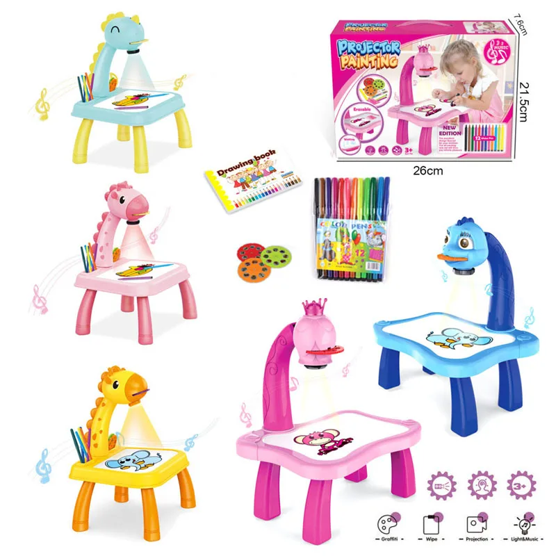 

Children's Led Smart Projection Writing Board Drawing Table Toys Writing and Drawing Board Educational Light Projection Table