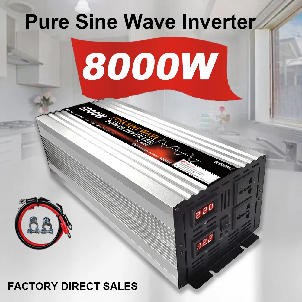 

Inverter Pure Sine Wave 12V 24V 48V 220V 8000W Voltage Solar Power Inverter DC12V to AC220V Car Converter LED Display DIY