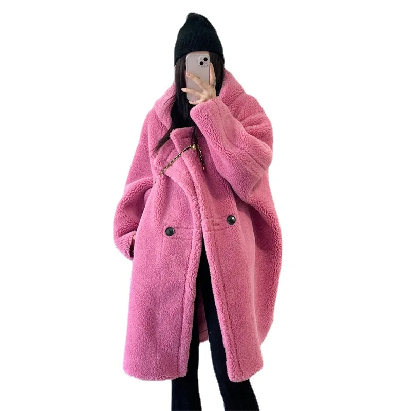 Autumn and Winter New Hooded Fur Coat Womens Medium Long Real Lamb Wool Sheep Sheared Fur Jacket Women