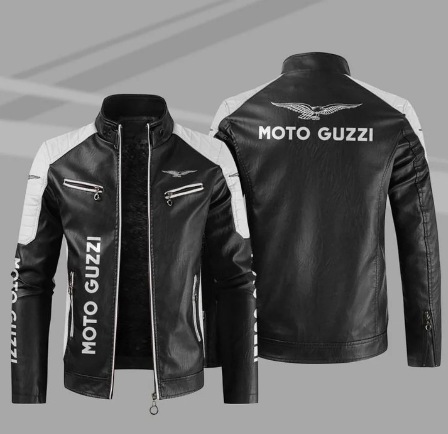 Moto GUZZI Mens PU Hooded Jackets Coats Motorcycle Biker Faux Leather Jacket Men Classic Winter Jackets Clothes