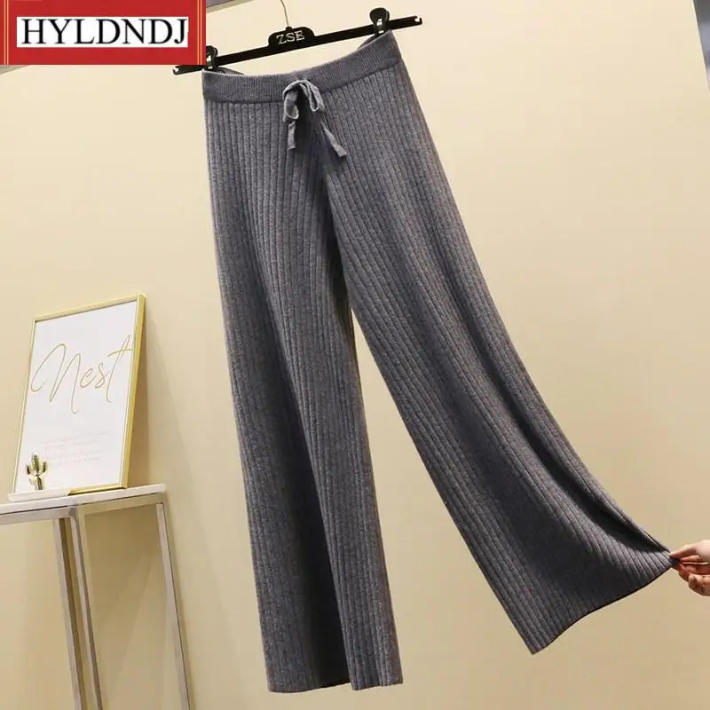 Autumn and Winter Fashion Loose Knit Straight-Leg Pants Lace-Up Casual Women Clothing 2023 New Drape High-Waist Wide-Leg Pants