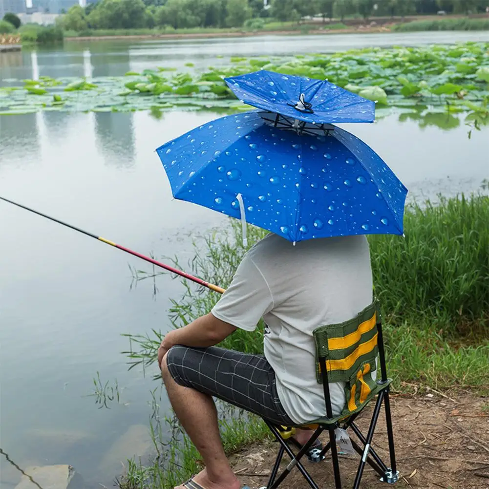 

Outdoor Fishing Umbrella Portable Folding Double-layer Windproof Uv-proof Head-mounted Sunshade Hat Hotsale