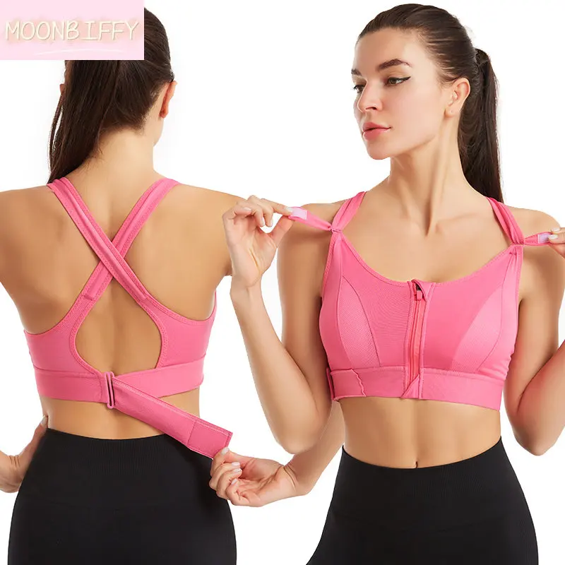 

Of Women's Sports Bra Crop Top Fitness Sportswear Sports Bra Front Zipper Women's Underwear Running Push Up Underwear Plus Size