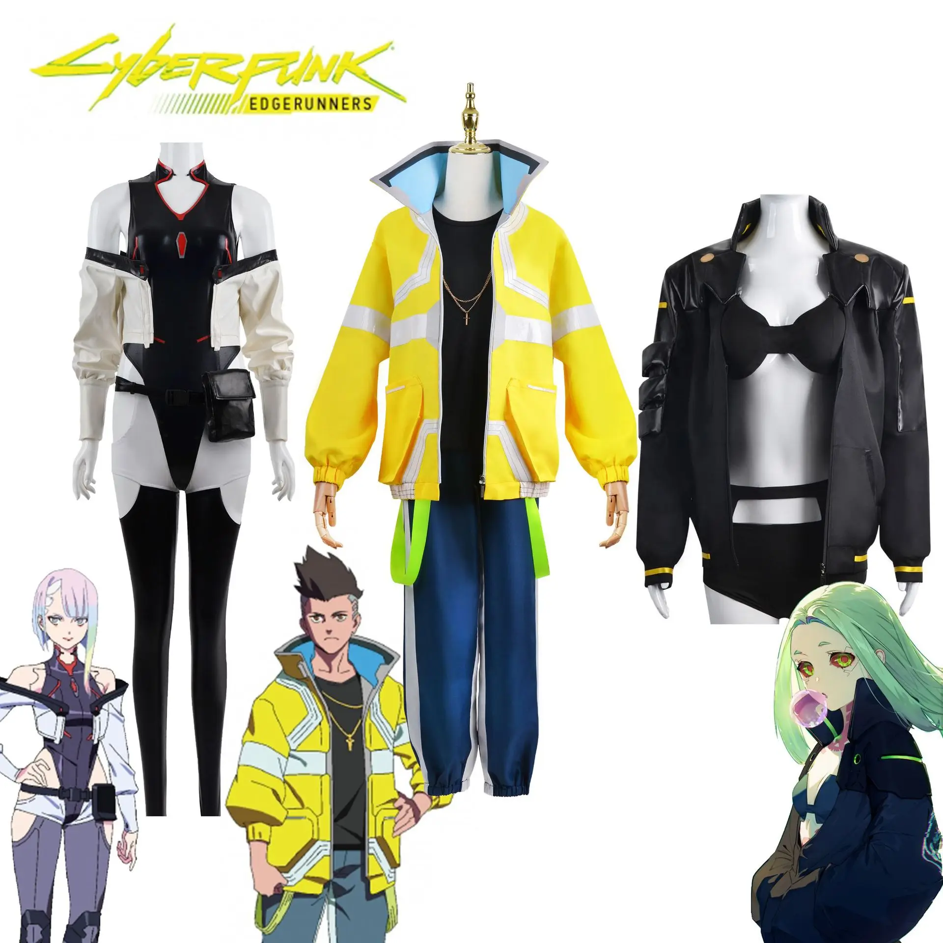 

Anime Cyberpunk Edgerunners Cosplay Rebecca Costume Jacket Coat Underwear Ponytails Wig Halloween Costumes for Women Men