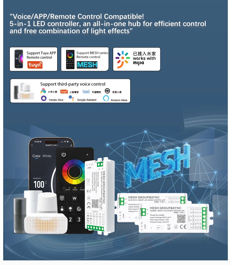 Фото tuya smart life home 12v 24v 15a диммер cct rgb светодиодная лента bluetooth wifi zigbee 5in1 контроллер xiaomi alexa кнопочный переключатель №5
