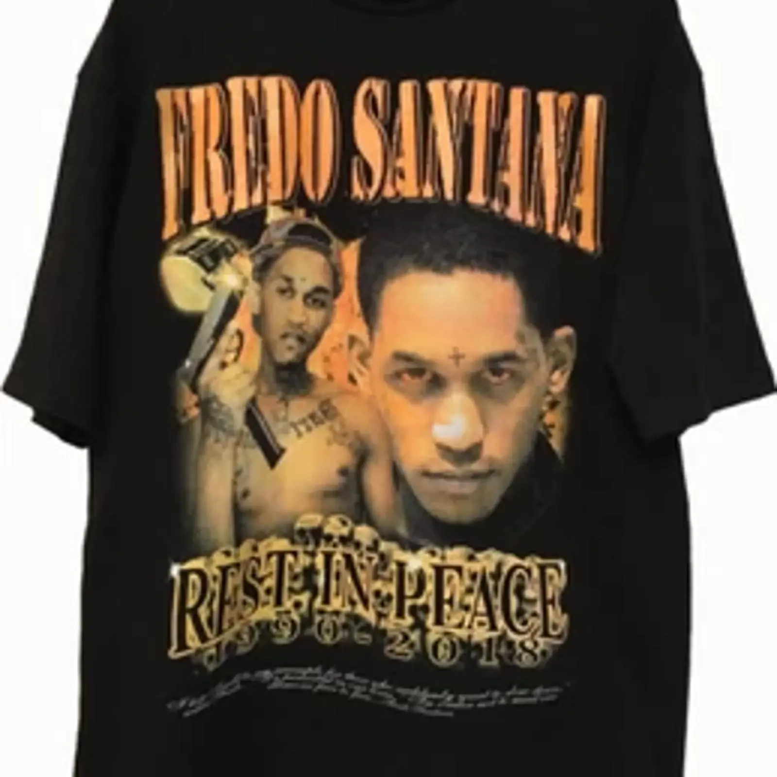 Фото Винтажная футболка VTG Thank you Fredo Santana 1990 2018, классическая черная, размеры S-5XL, CC4051, винтажная, с эффектом потертости, эластичная, дышащая, унисекс. №1