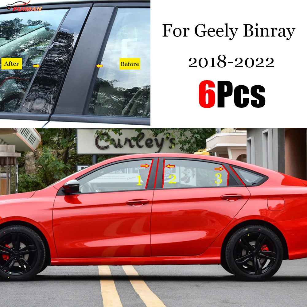 

6PCS Polished Pillar Posts Fit For Geely Binray 2018 2019 2020 2021 2022 Window Trim Cover BC Column Sticke