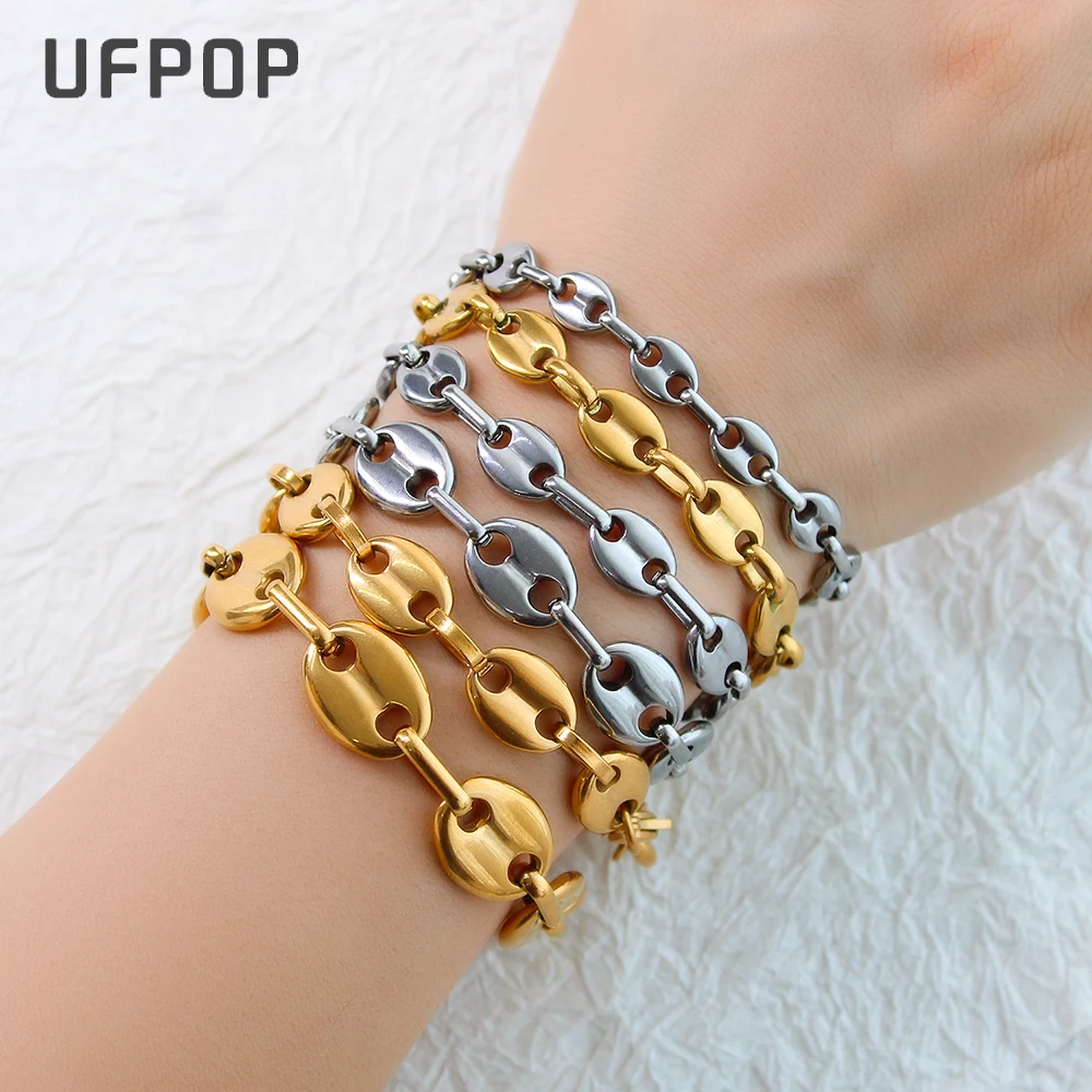 

Hip-hop Trend Stainless Steel 8mm/10mm/13mm Coffee Bean Fashion Domineering Pig Nose Necklaces Bracelets Waterproof Jewelry Set