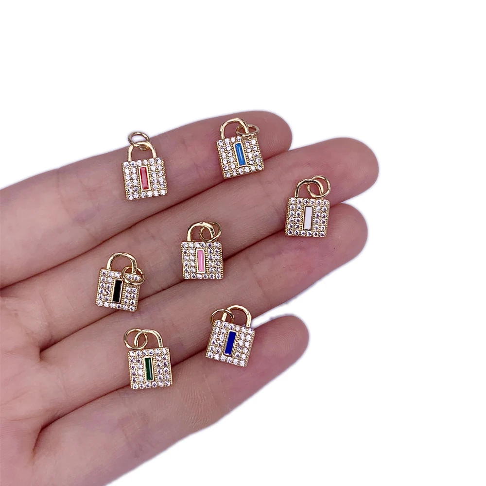 

New Simple Metal Lock Pendant Colorful Cubic Zirconia Copper Plated Necklace Keychain Accessories For Women Fashion Jewelry