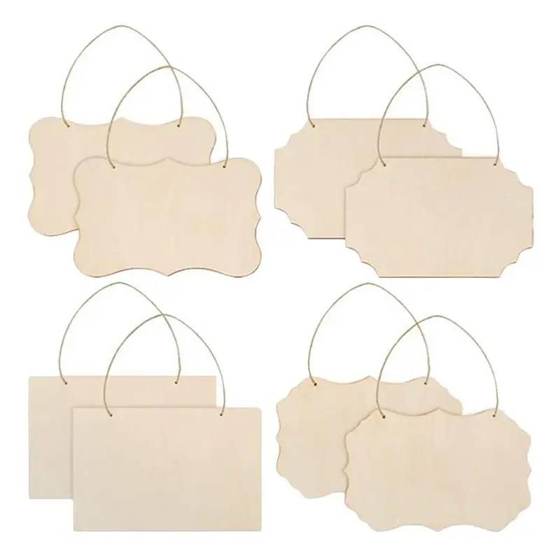 

8Pcs Unfinished Wood Cutouts Door Sign Hanging Wood Pieces Home Decoration Wood DIY Crafts Home Hanging Board