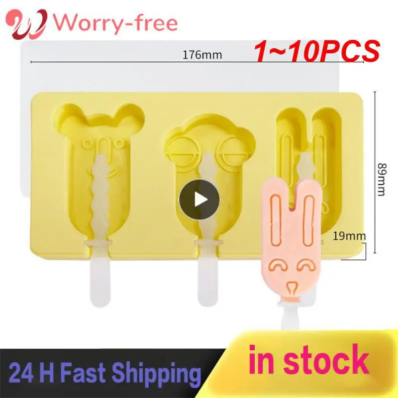 

1~10PCS Covered Ice Cream Silicone Mold Cartoon Ice Cream Popsicle Silicone Grinder Popsicle Mold Maker Color