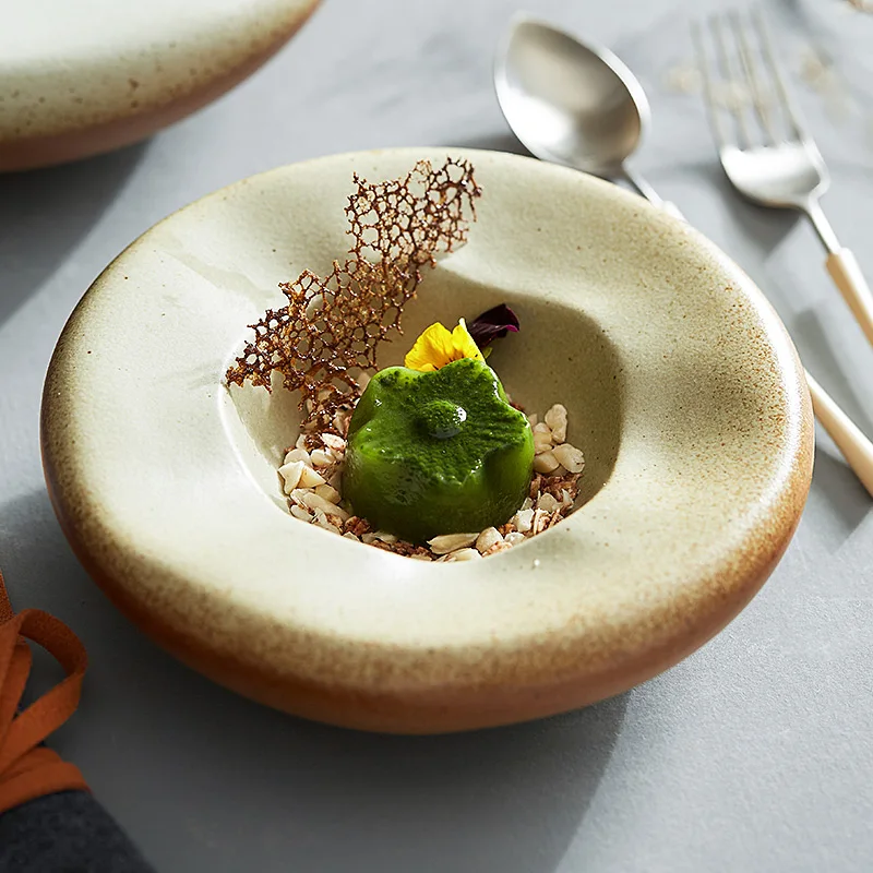 

Crude Pottery Irregular Dish Plate Creative Nest-shaped Characteristic Bowl Hotel Restaurant Steak Plate Clubhouse Salad Plate