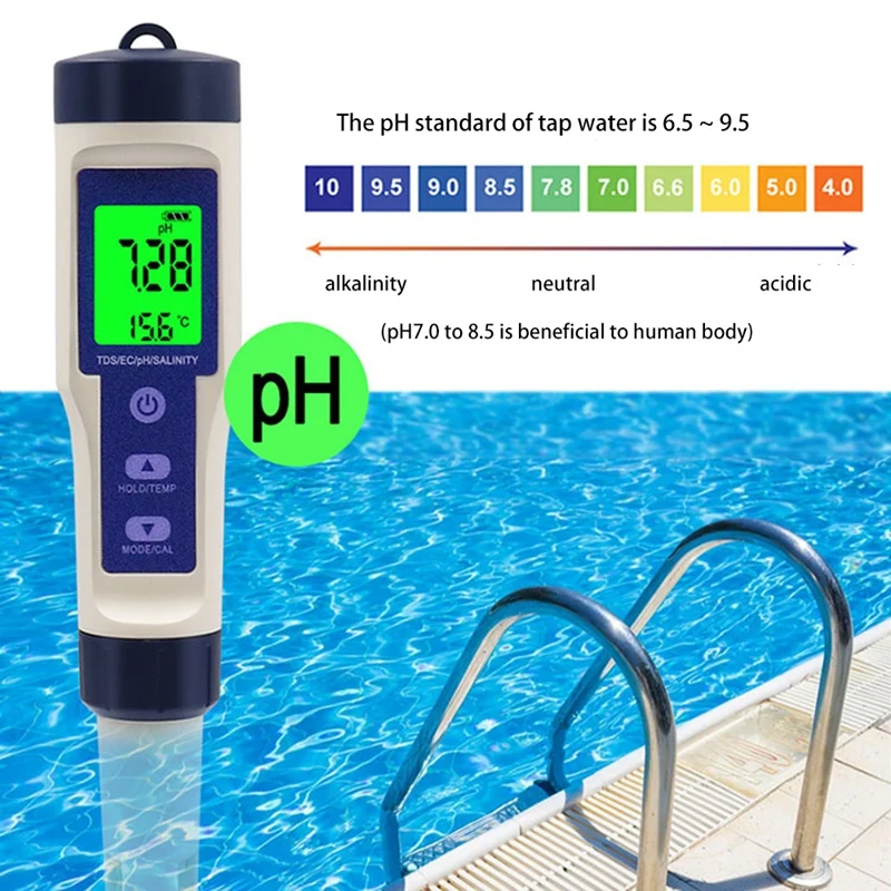 Акция! Цифровой измеритель температуры воды TDS/EC/PH/солености тестер для бассейнов