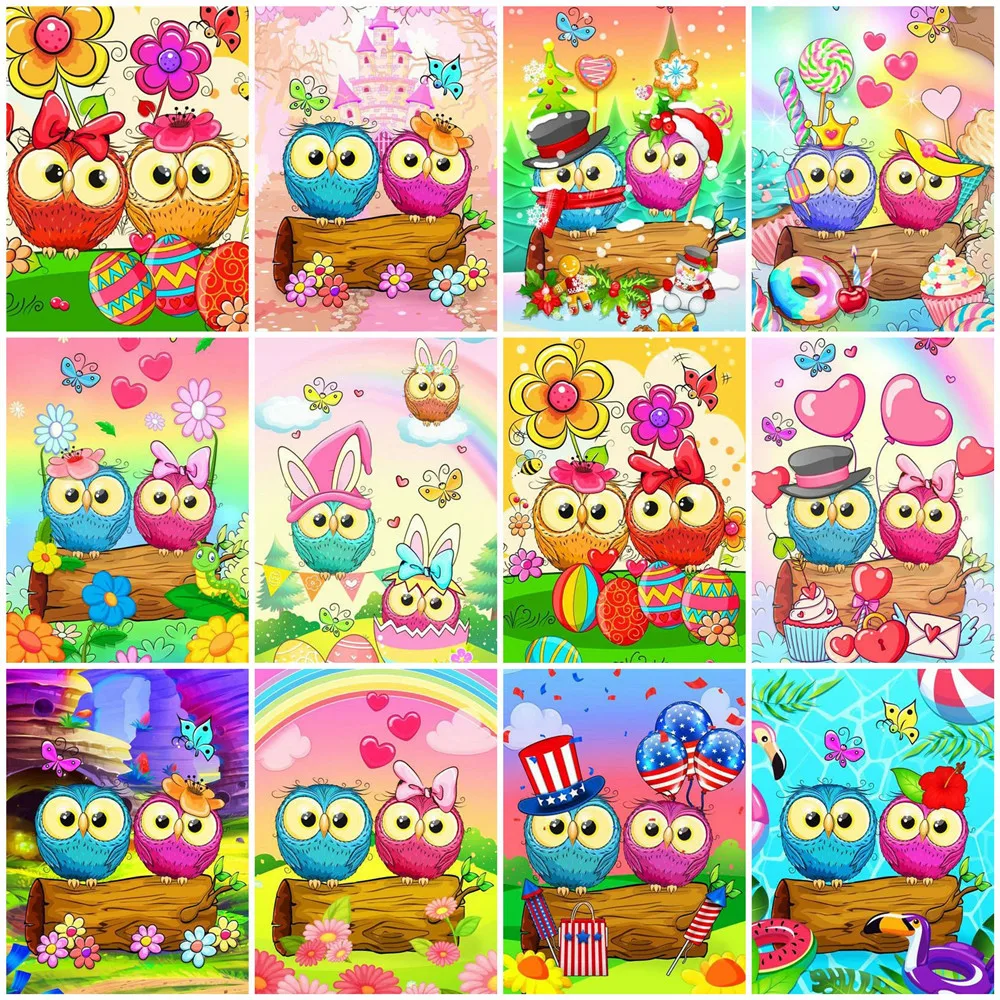 

Набор для алмазной живописи HUACAN, мозаика в виде совы, квадратная/круглая, искусственная вышивка, хобби и рукоделие, домашний декор